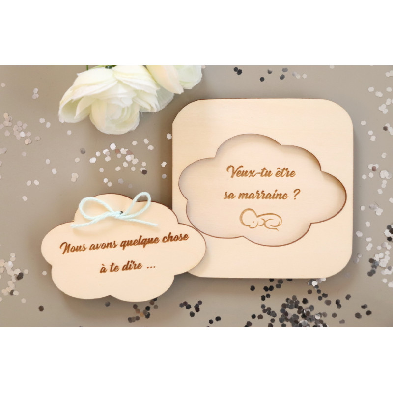 Coffret Surprise En Bois Nuage Pour Demande Personnalisee Parrain Marraine